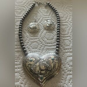 Silver and Turquoise Necklace and Earring Set